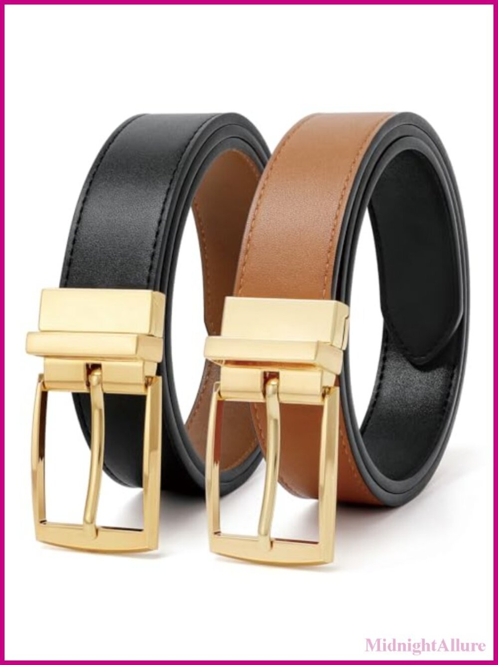 Reversible Faux Leather Belt for Women Adjustable Fit Jeans Pants Dress